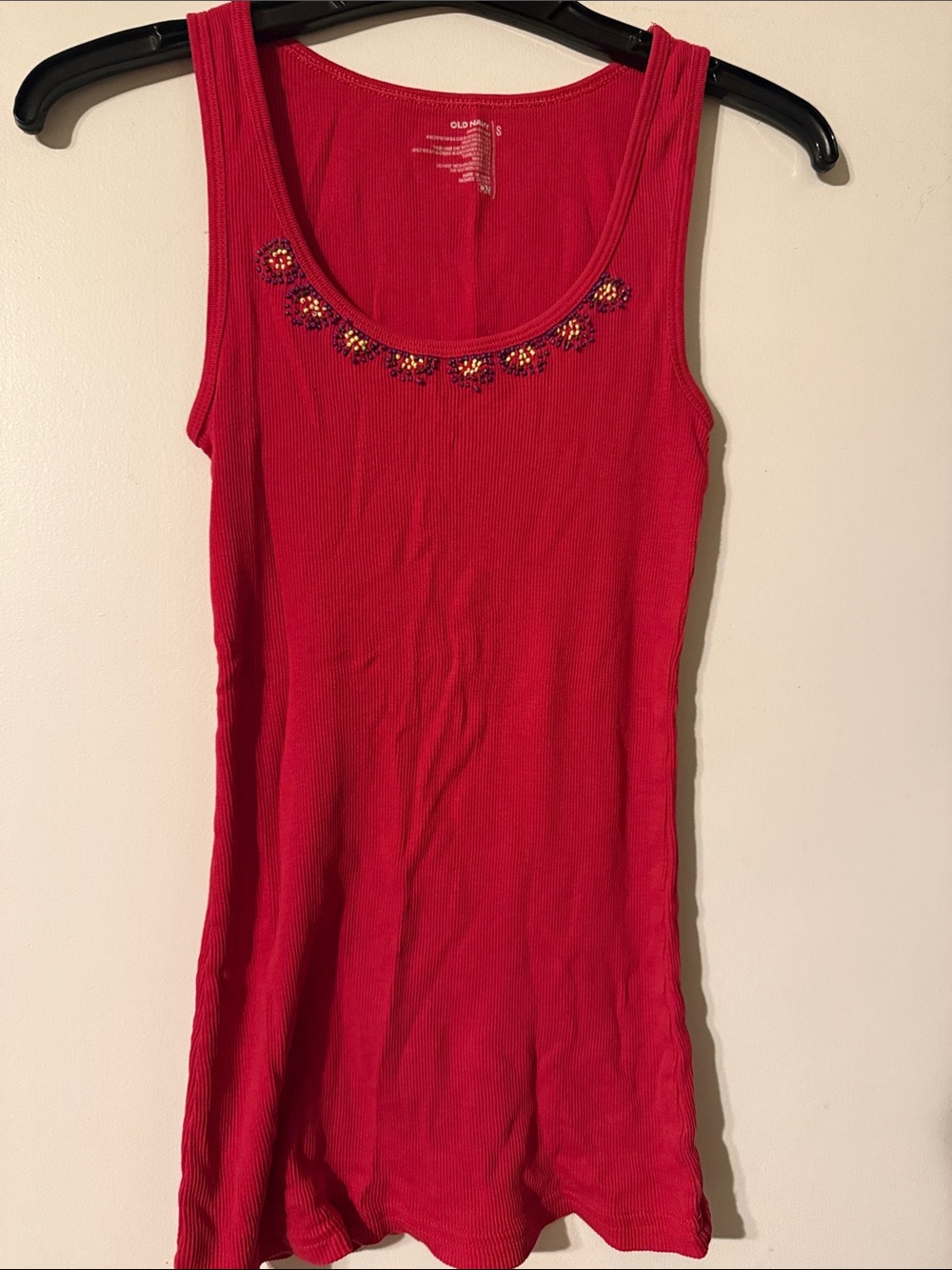 Old Navy Red Ribbed Tank with Bead Embellishment